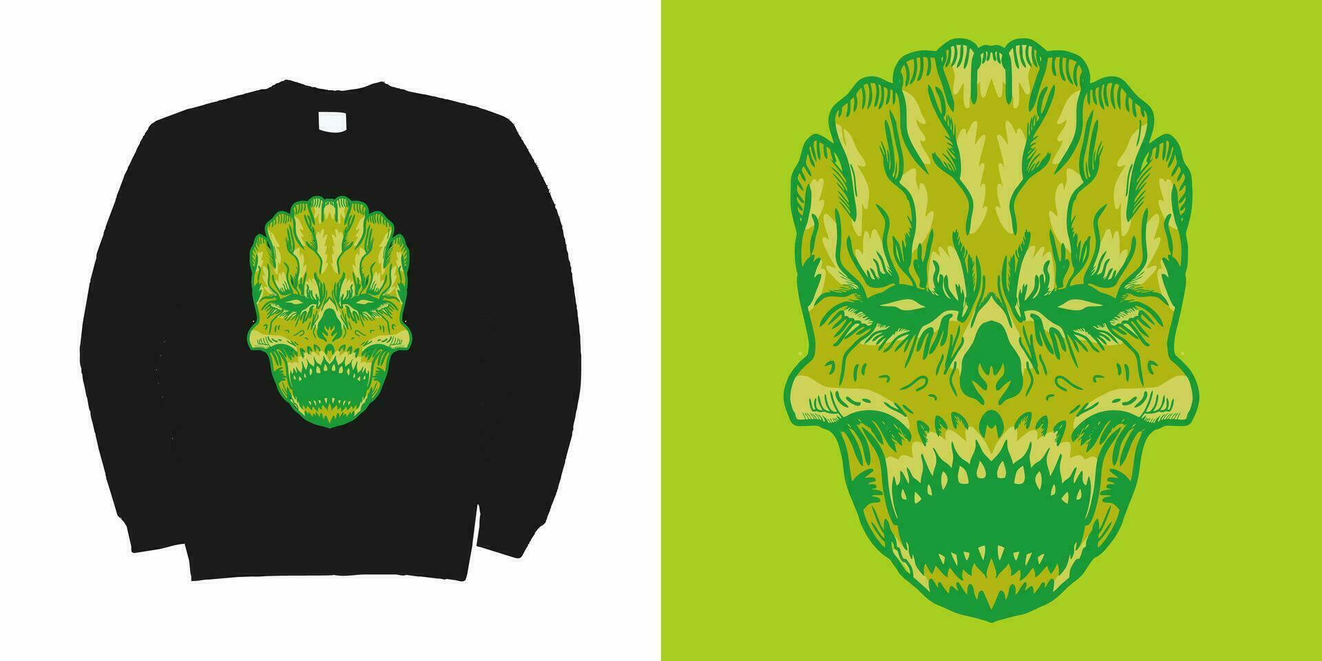 a green and black t - shirt with a skull on it vector