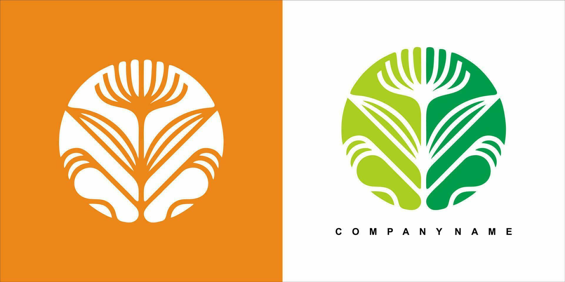 dos logos para un empresa con un hoja y un naranja y blanco antecedentes vector