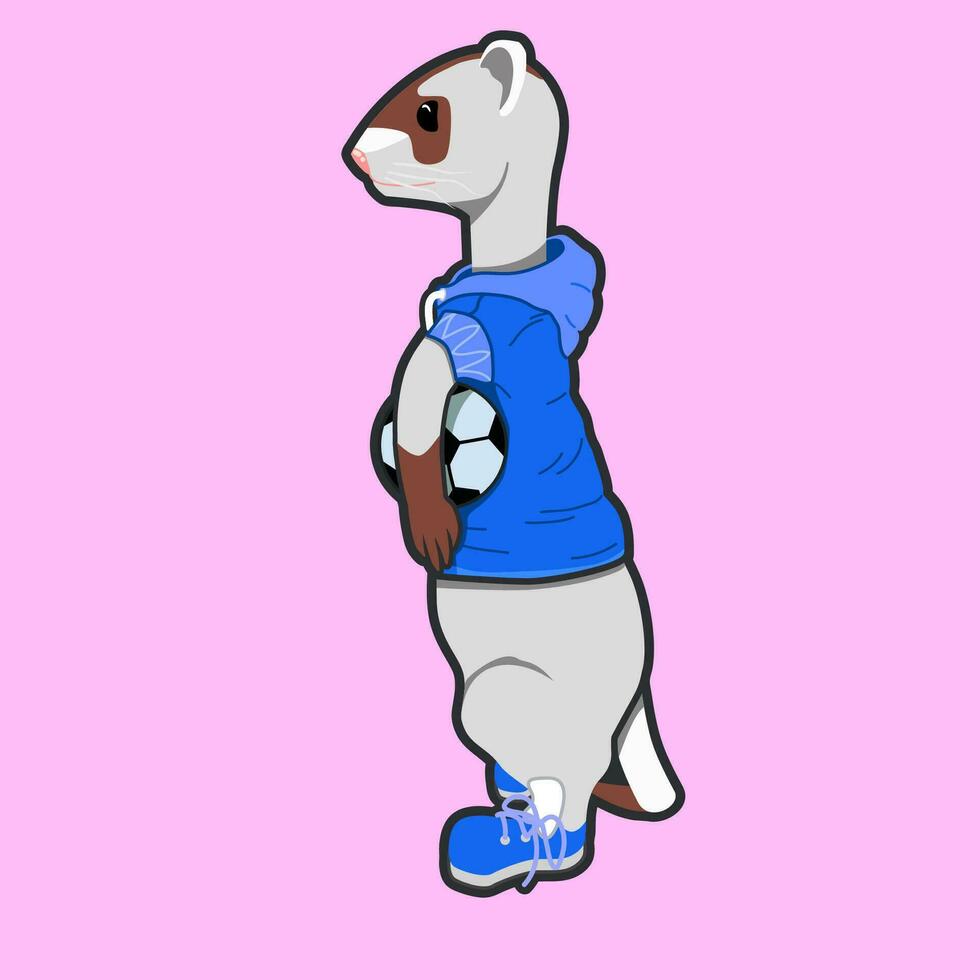 Ferret icon of an athlete with a ball on the side. Mink mascot. Cartoon vector mink icon for web design