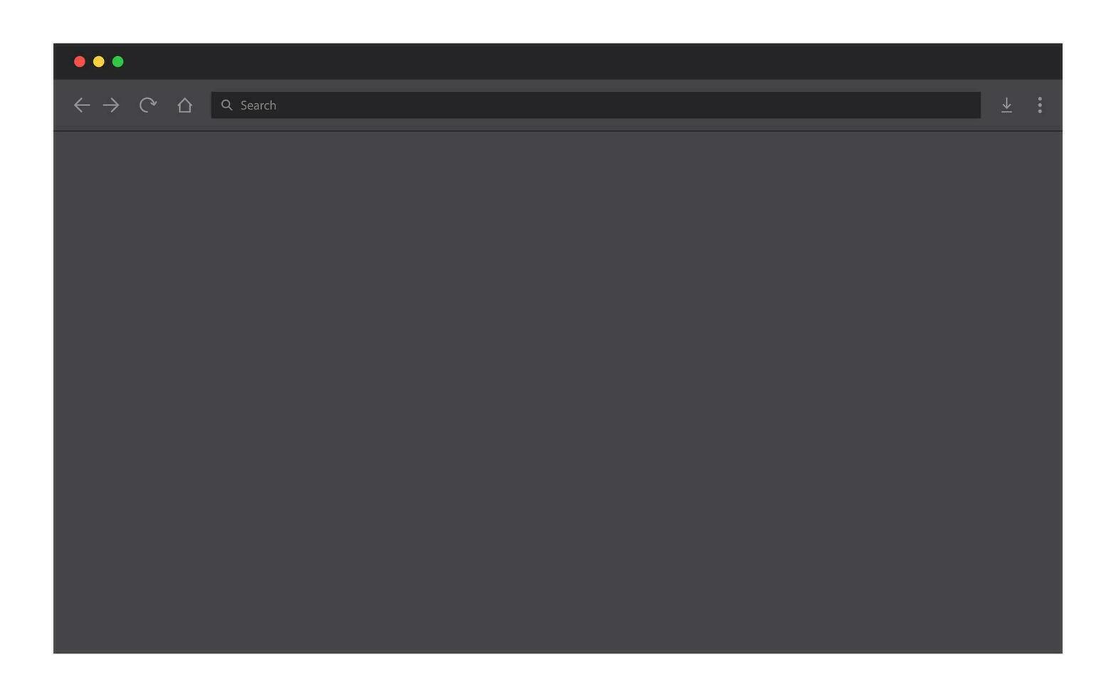 Browser mockup window. Dark website template frame. Isolated web browser on white background. Computer blank internet page. Black desktop screen with search bar. Vector illustration. EPS 10.