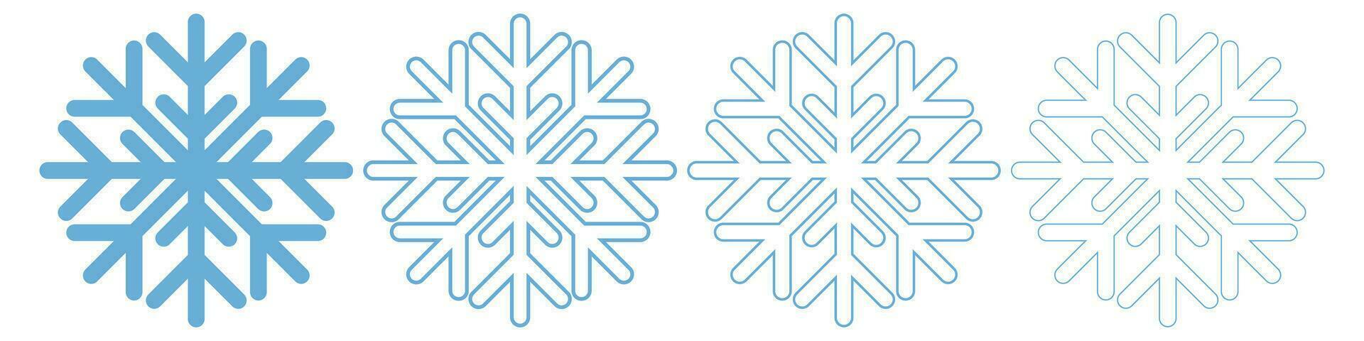 Bold and thin snowflake icons. Isolated Christmas snow flake silhouette. Transparent winter pictogram on white background. Flat outline geometric ice symbol. Vector illustration. EPS 10.