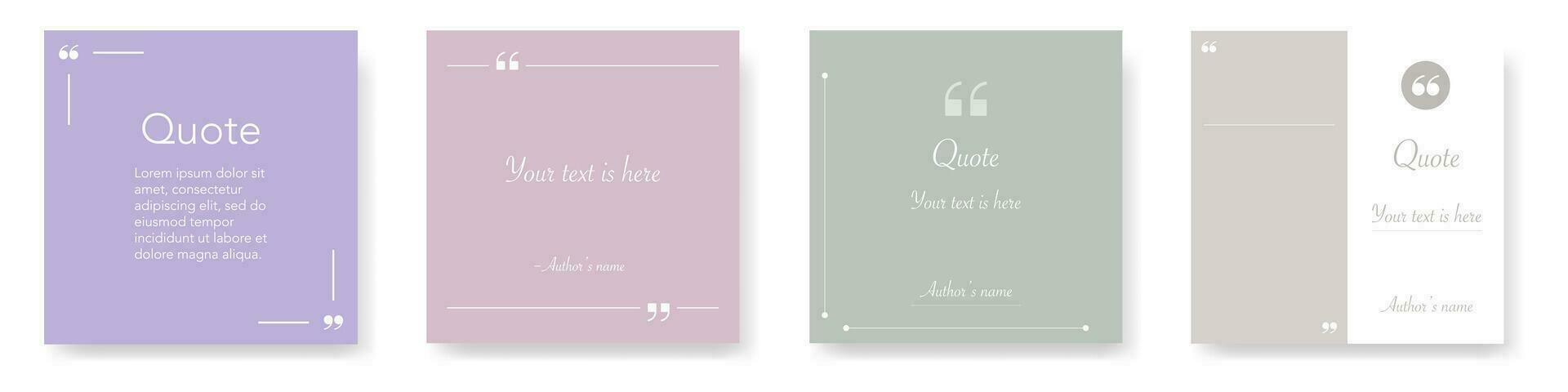 Quote box template. Isolated quotation frame mockup. Pink and light green colors. Text brackets with commas. Dialog square textbox. Simple modern template of speech bubble box. EPS 10. vector