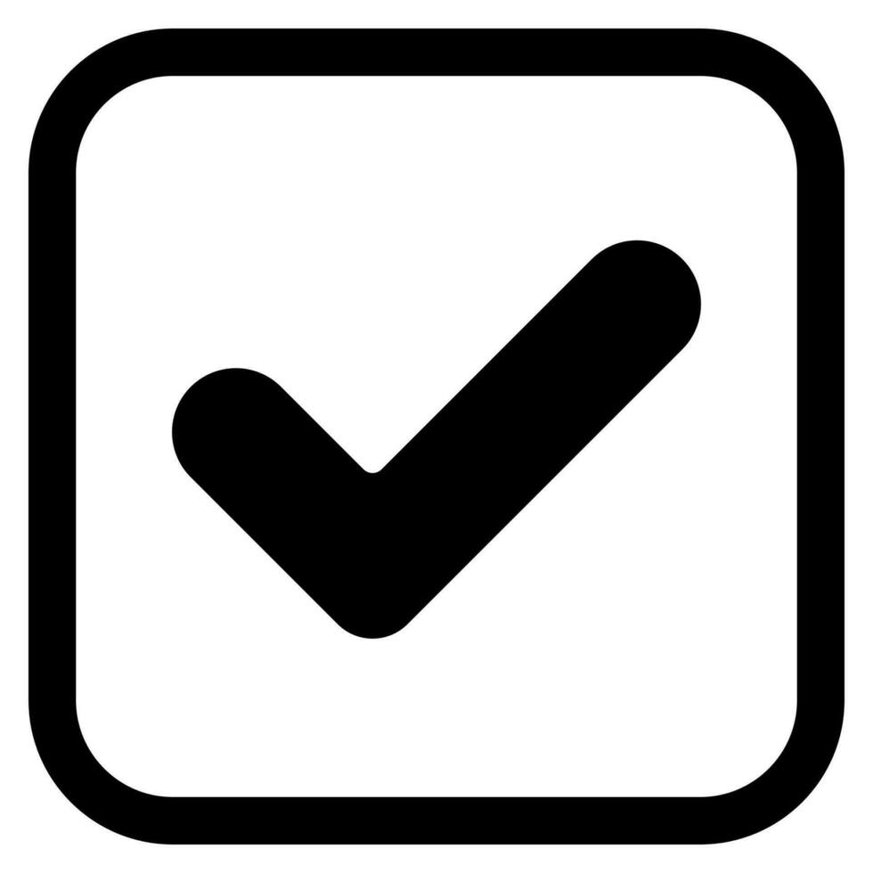 transparente marca de verificación garrapata. contorno correcto símbolo. si firmar en caja. negro marca de verificación ilustración. votar icono vector