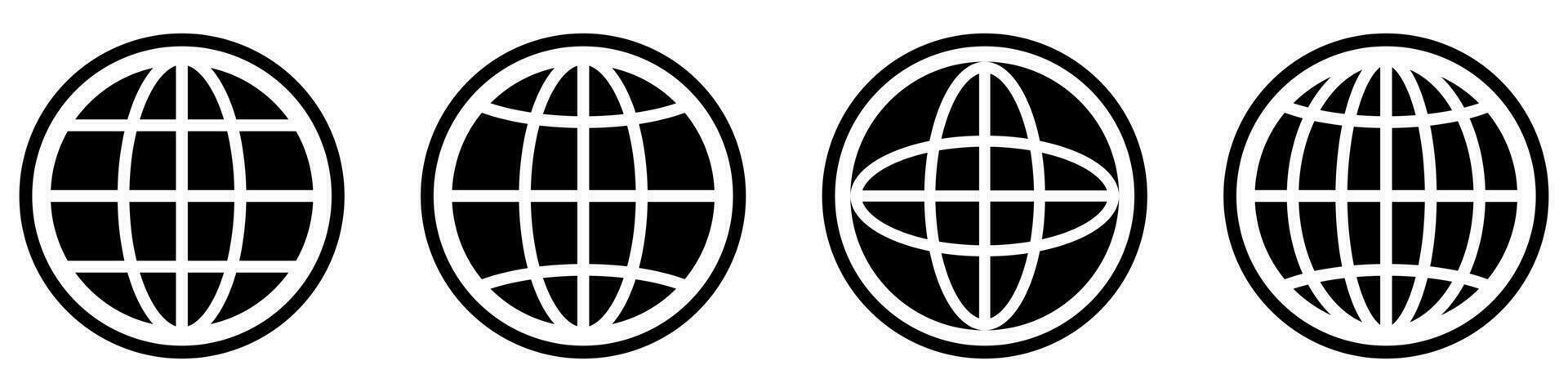 Globe icons set. World symbol. Planet earth in circle. Glyph globe set. Sphere vector