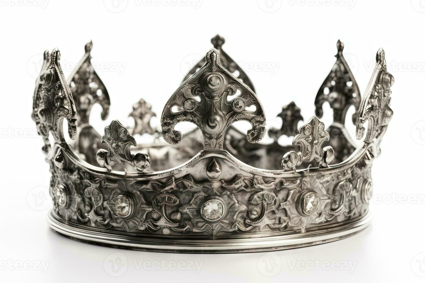 Beautuful shiny crown with medieval ornament and jeewelry. Ancient king or quenn crown. Generated AI. photo