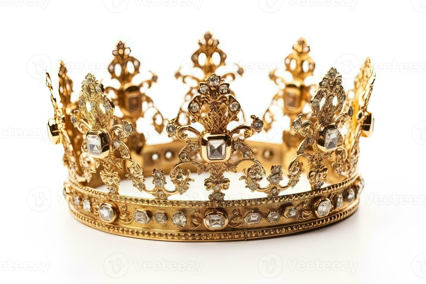 Beautuful shiny crown with medieval ornament and jeewelry. Ancient king or quenn crown. Generated AI. photo