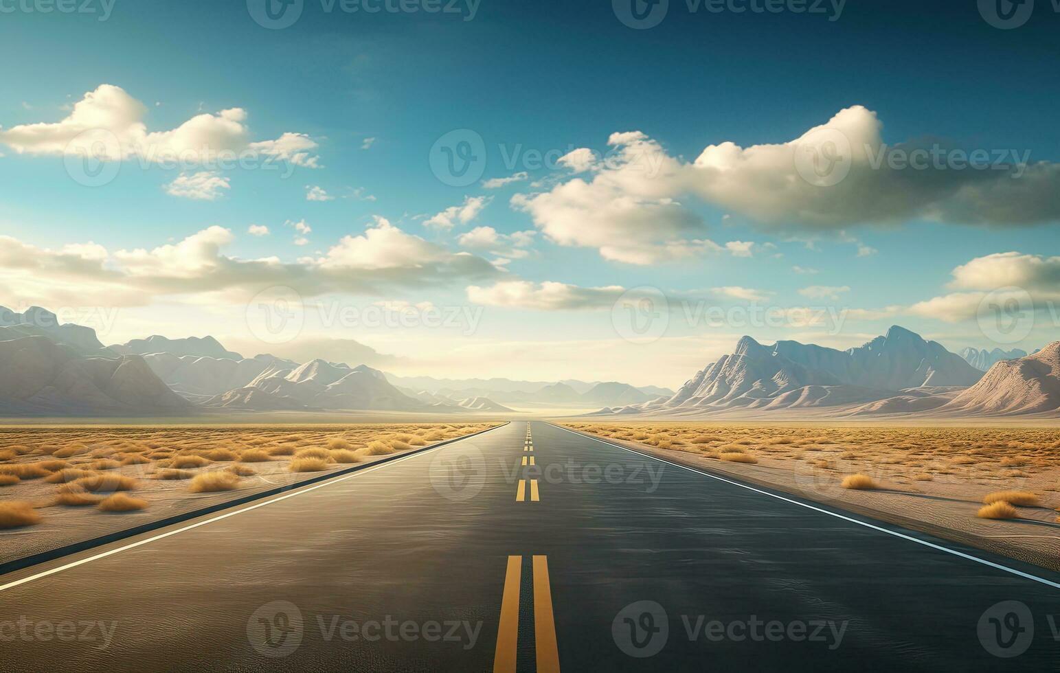 Road to the horizon. Landscape with endless highway. Generated AI. photo