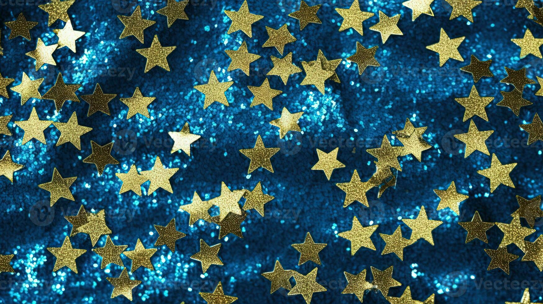 Abstract shiny background with blue and golden glitter. Scattered confetti sparkles with shiny gold and blue color. Generated AI photo