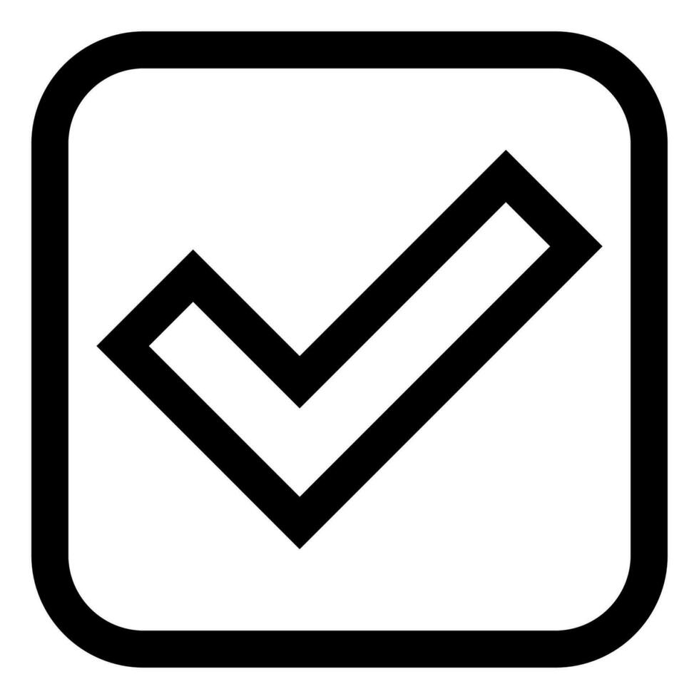 transparente marca de verificación garrapata. contorno correcto símbolo. si firmar en caja. negro marca de verificación ilustración. votar icono vector