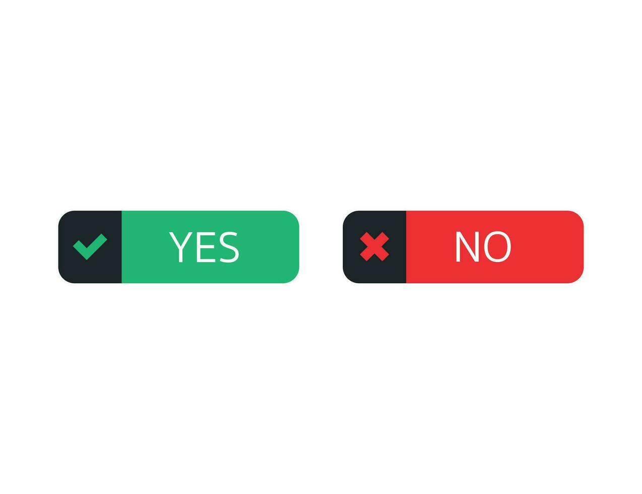 Yes and no buttons. Correct and incorrect. Flat design of green and red buttons. Check mark and cross. Positive and negative symbol. Isolated choice icons. Vector EPS 10.