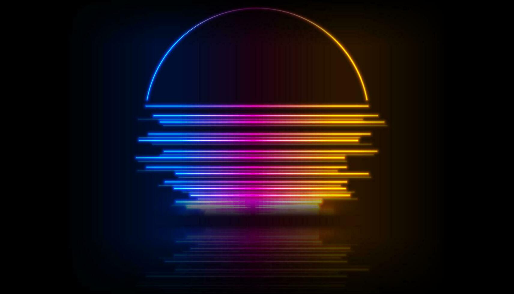 Retro 80s neon laser sun abstract colorful background vector