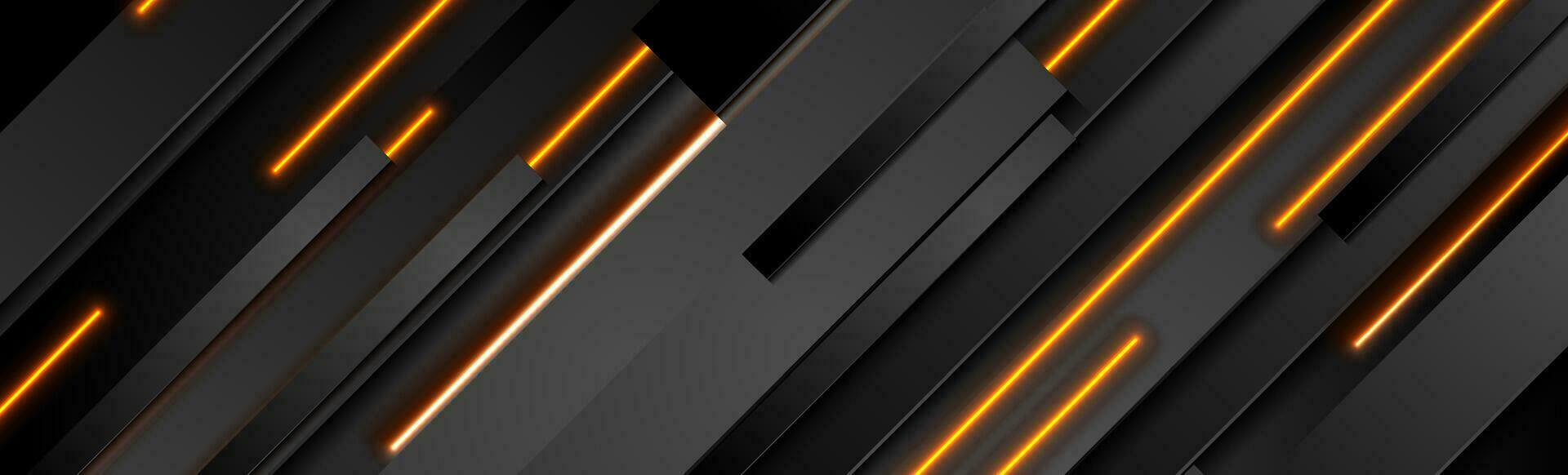 Abstract black stripes with orange neon glowing light vector