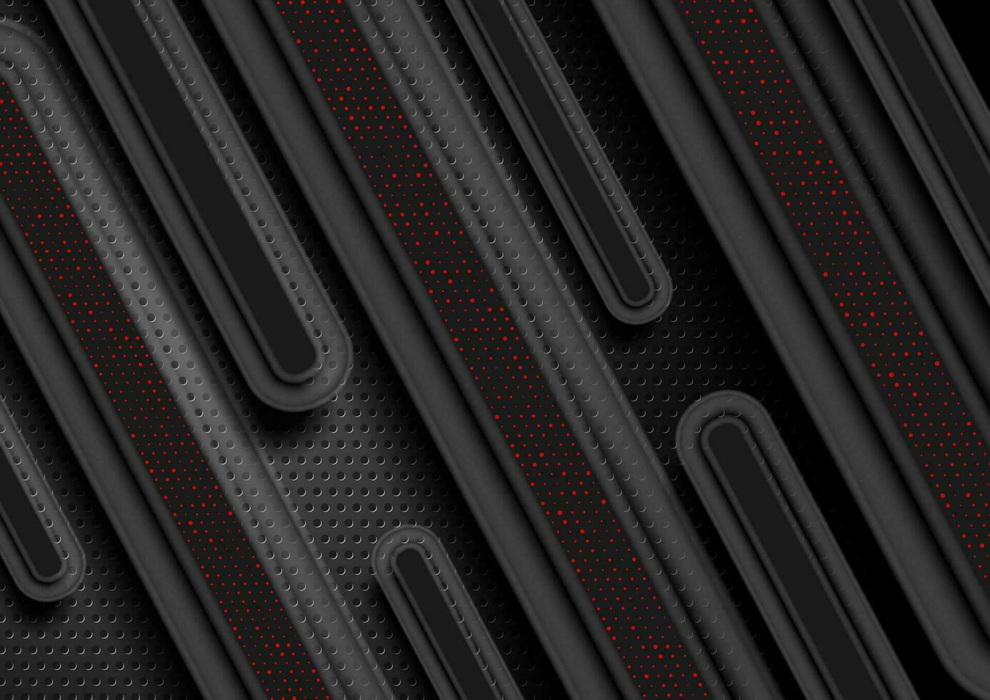 Black tech geometric background with red dots vector