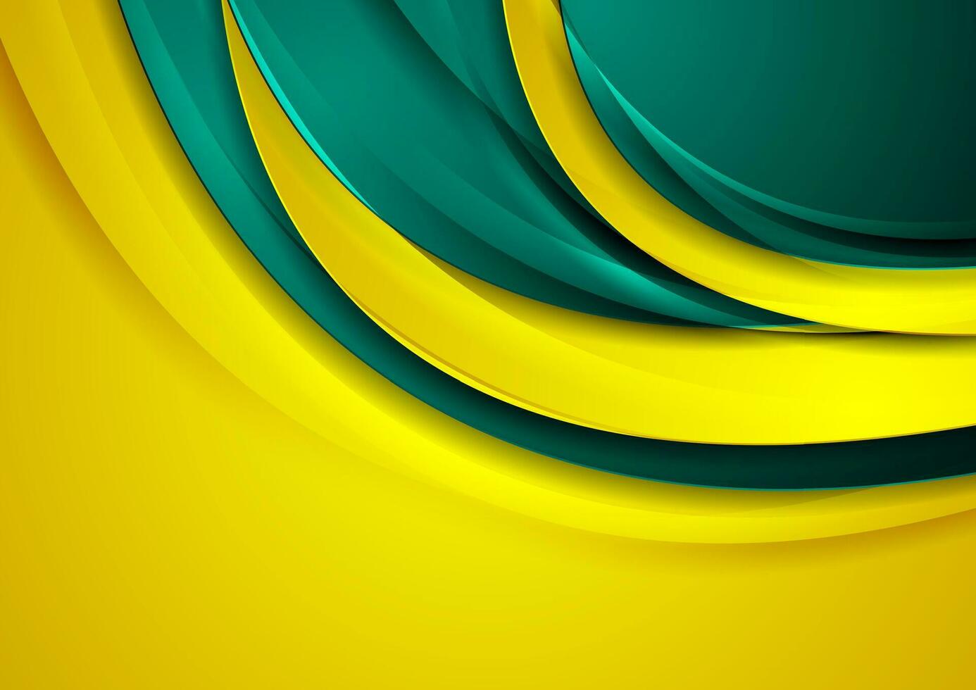 Bright yellow and green abstract glossy waves corporate background