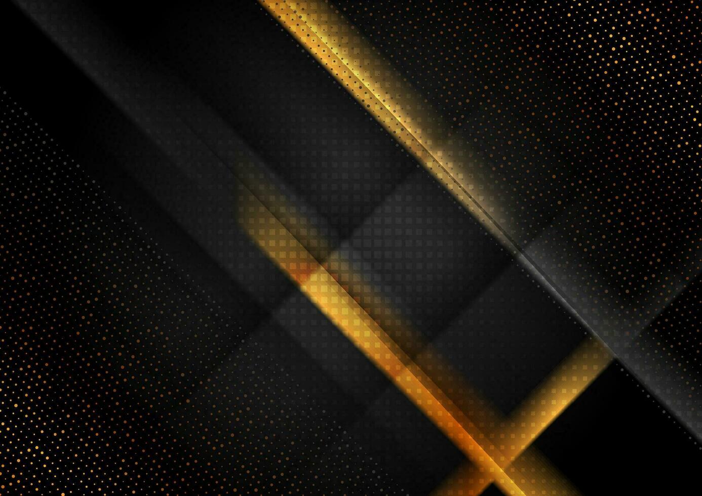 Black tech geometric background with golden dots vector