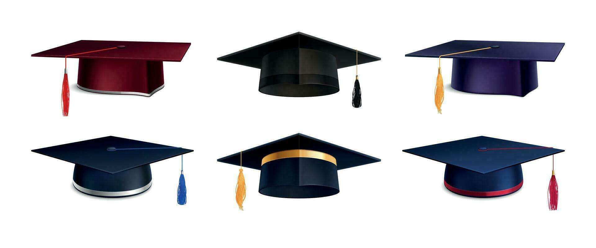 Graduation Hats Realistic Set vector