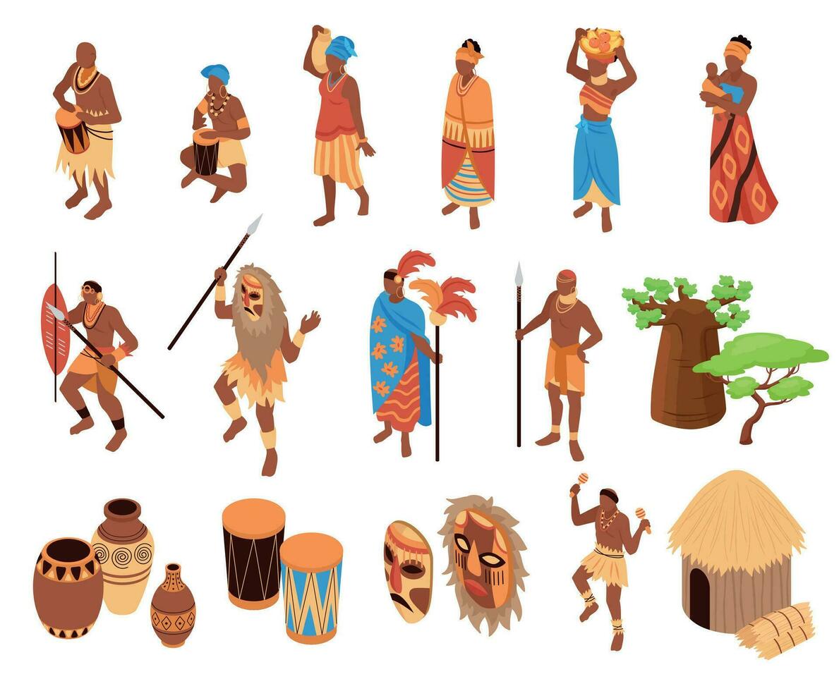 Isometric Ethnic Tribe Icons vector