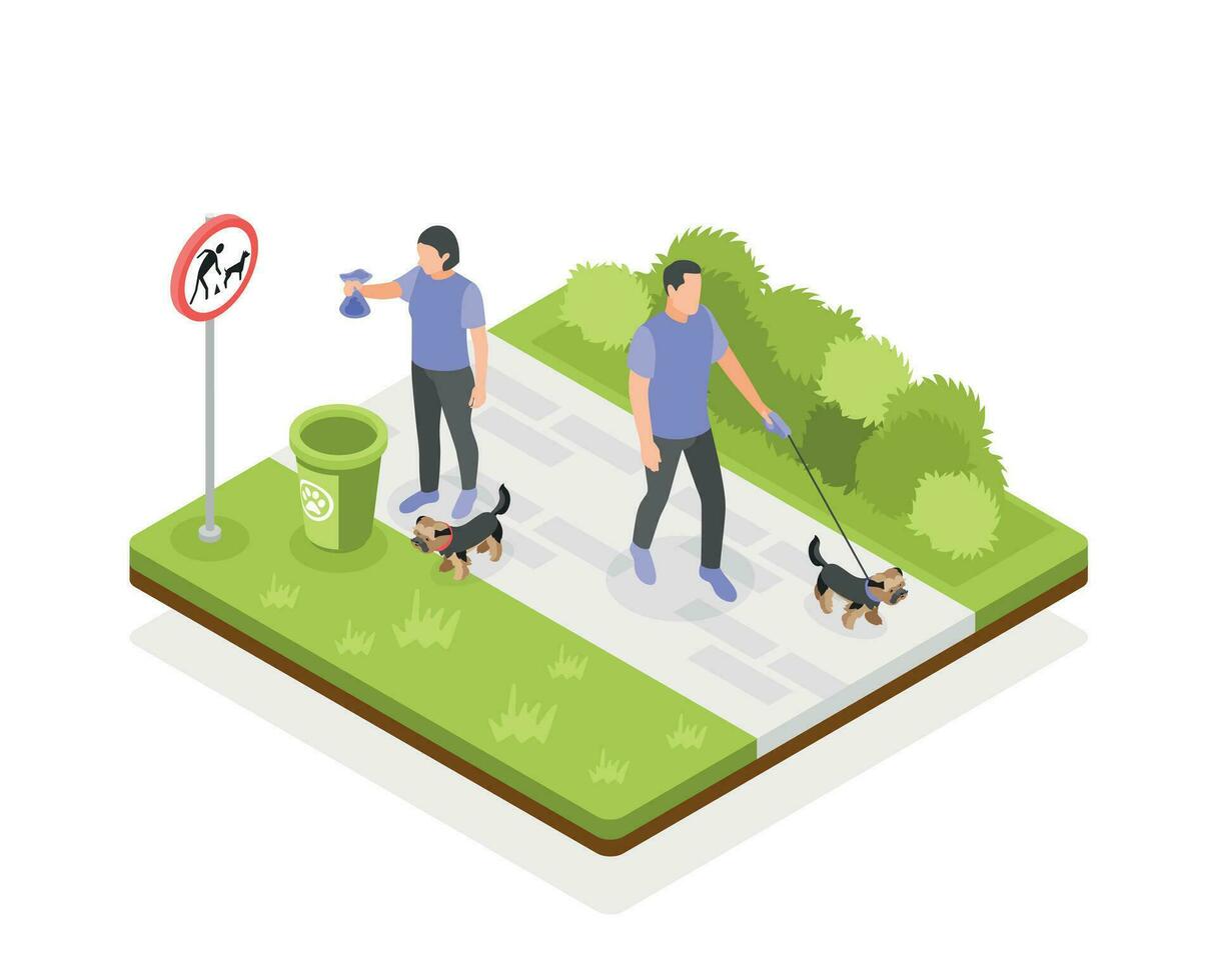 People Clean After Dogs Concept vector