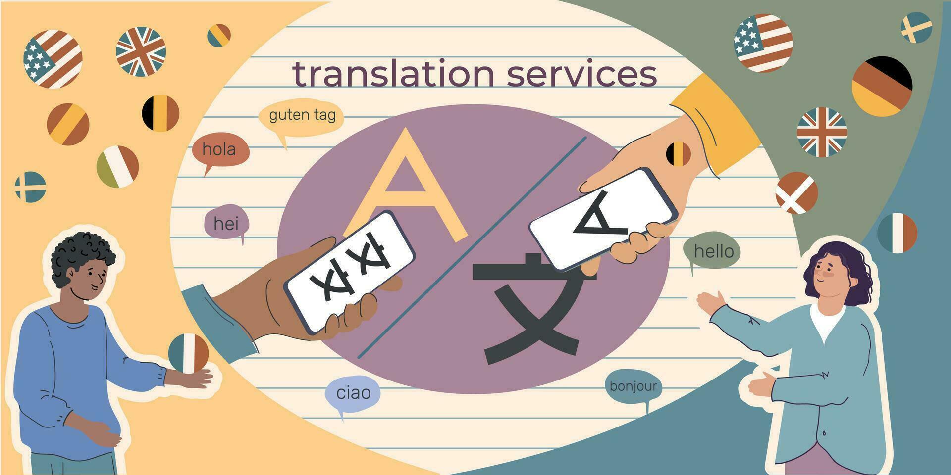 Traducción servicios plano collage vector