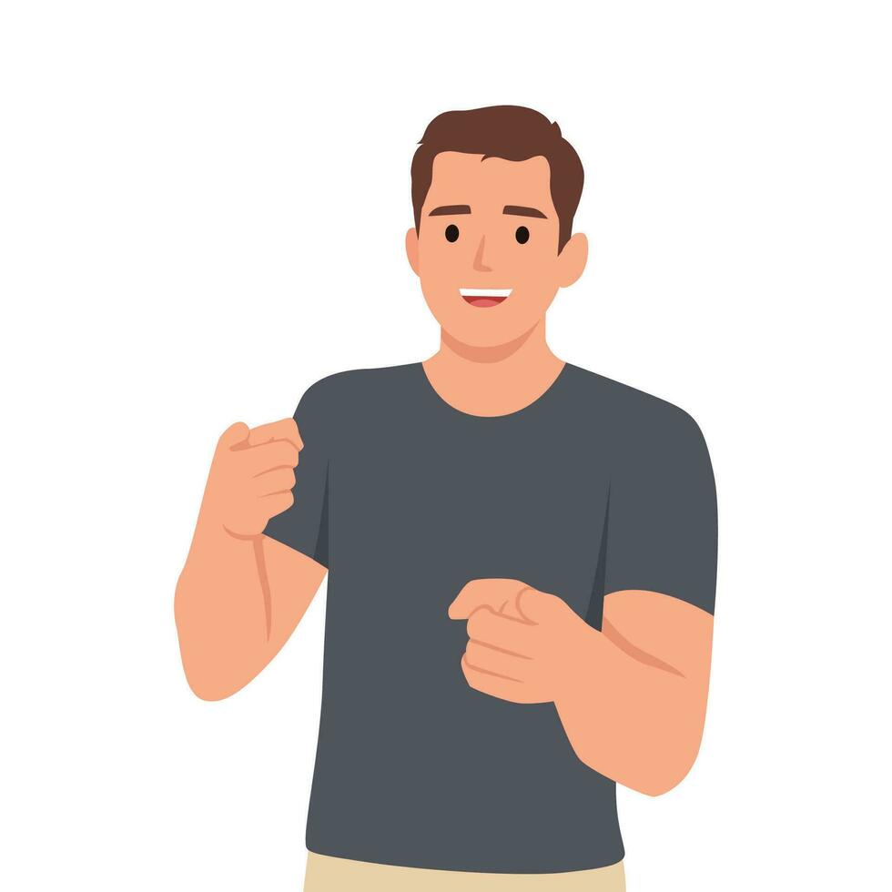 Standing business man pointing with index finger at viewer. vector