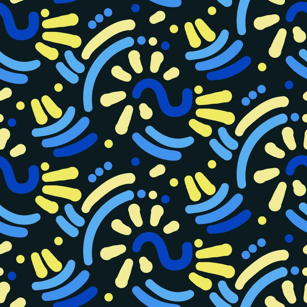 The pattern with colored lines is twisted into a vector seamless pattern. Wavy and curly lines, rounded shapes. Abstract wallpaper design, fashionable textile print Wavy and twisted lines Exotic motif