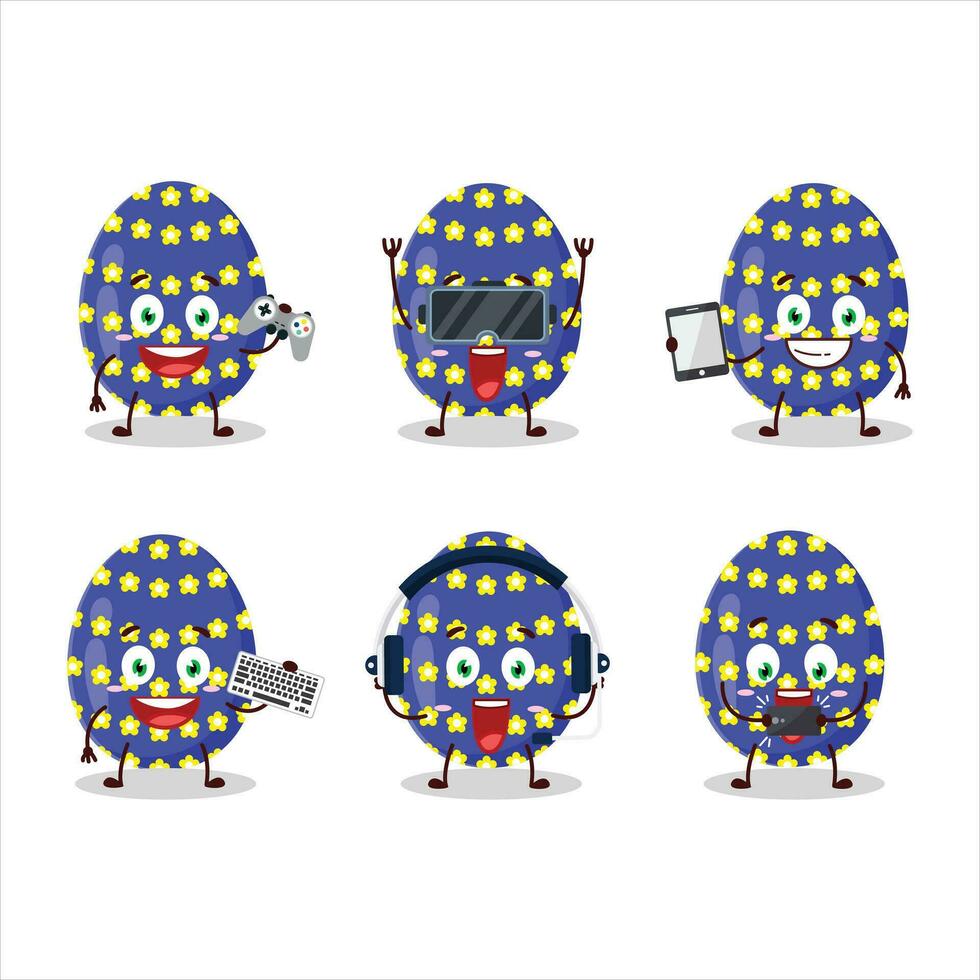 oscuro azul Pascua de Resurrección huevo dibujos animados personaje son jugando juegos con varios linda emoticones vector