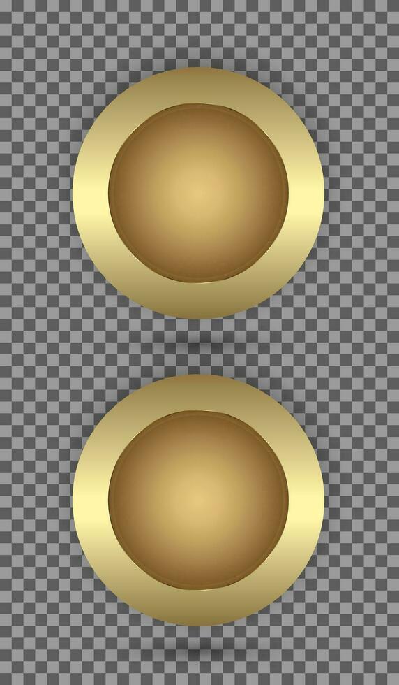 Set of TWO Gold circle buttons, premium banner, 2 gold buttons in round gold frame vector illustration design