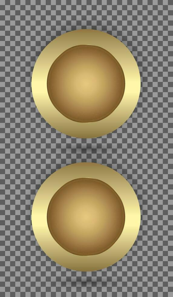 conjunto de dos oro circulo botones, prima bandera en transparencia fondo, 2 oro botones en redondo oro marco vector ilustración diseño