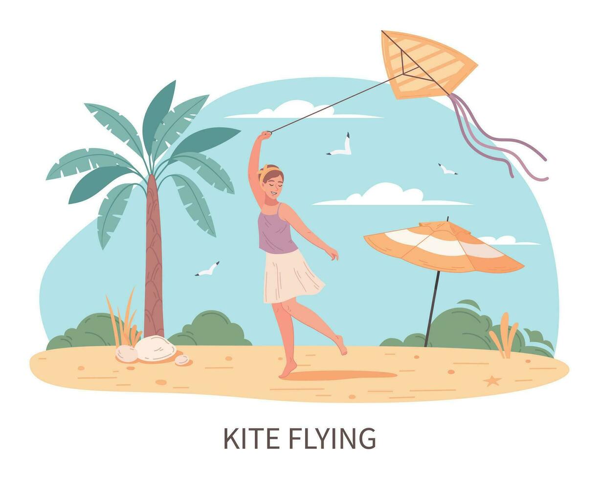 Beach Activities Flat Cartoon vector