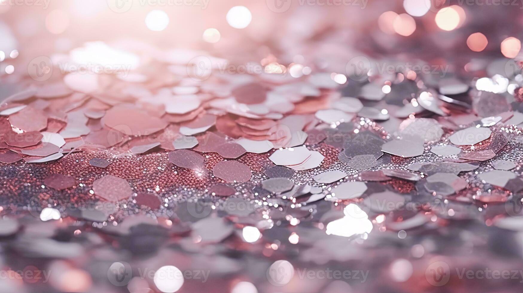 Abstract shiny background with pink glitter. Scattered confetti sparkles with light rose pastel color. Generated AI. photo