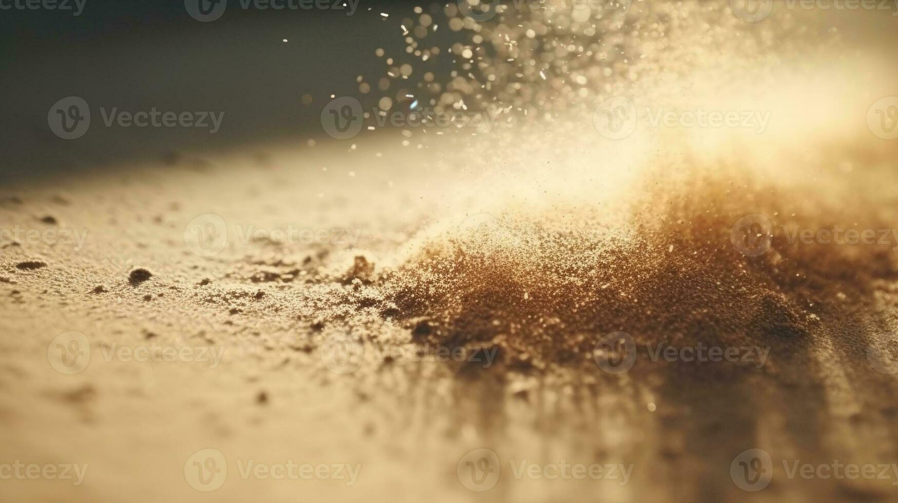 Dust particles sprayed by the wind. Sand on the ground or dust on the floor. Generative AI. photo