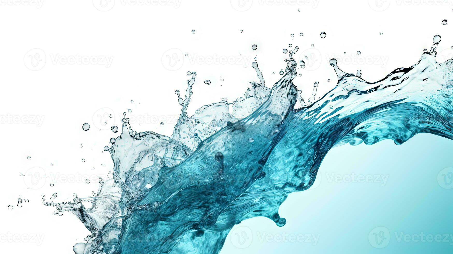 Blue water splash on white background. Liquid drips scattered. Generated AI. photo