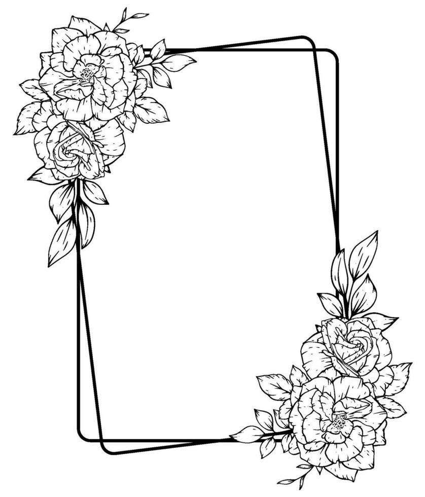 outline flower frame border decoration vector