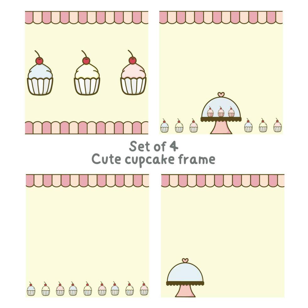 Set of 4 cute cupcake frame.  background illustration vector