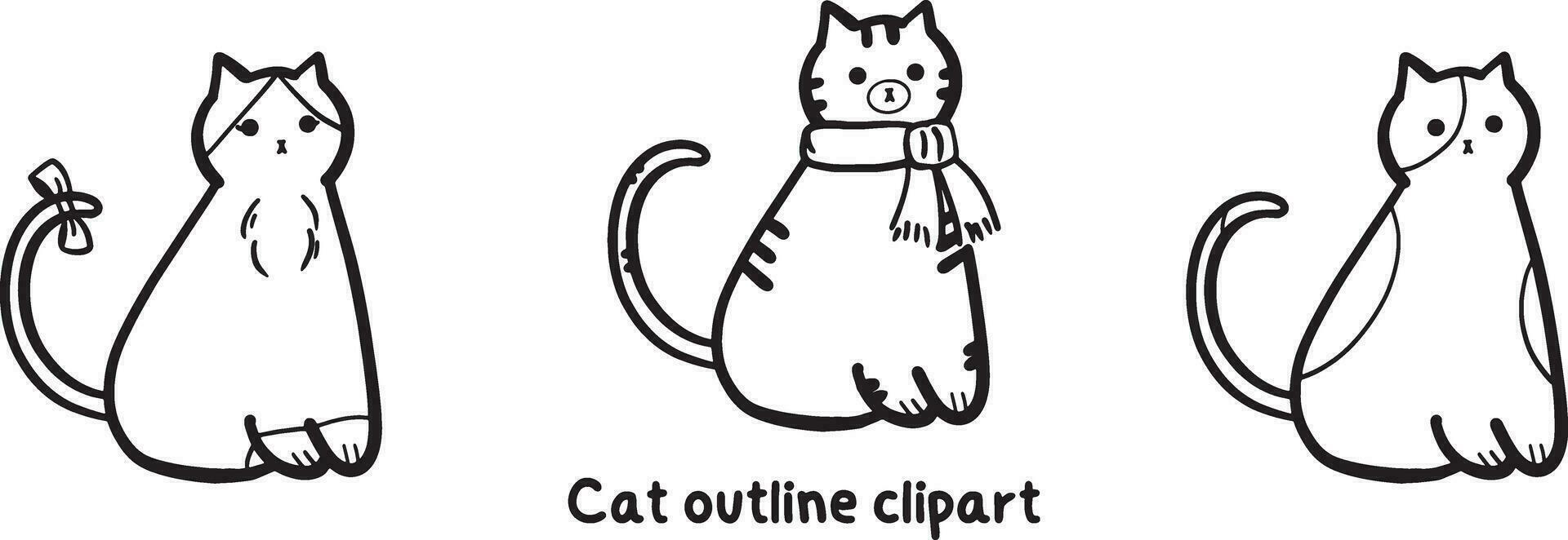 Set of cat outline clipart vector
