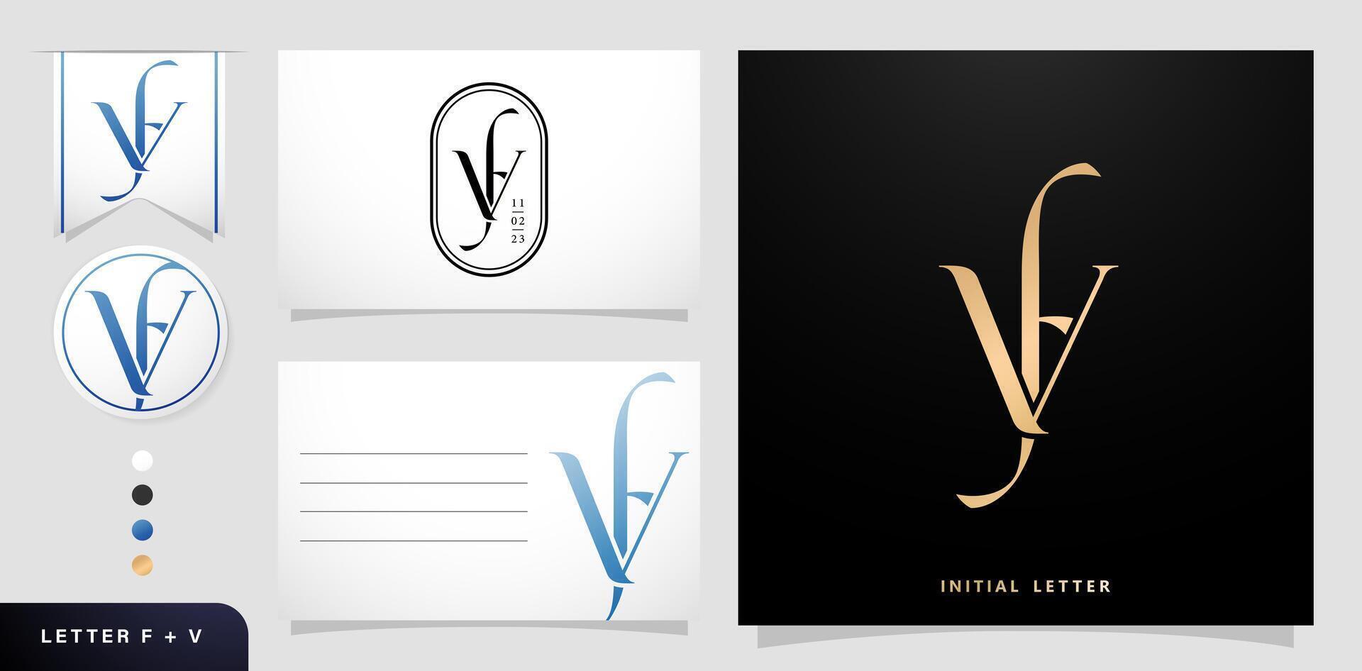 Initial Letter FV or VF monogram logo design template elements for your business with elegance style, Stationery, Layouts collages, prints materials, screen printing, letterpress foil golden colors vector