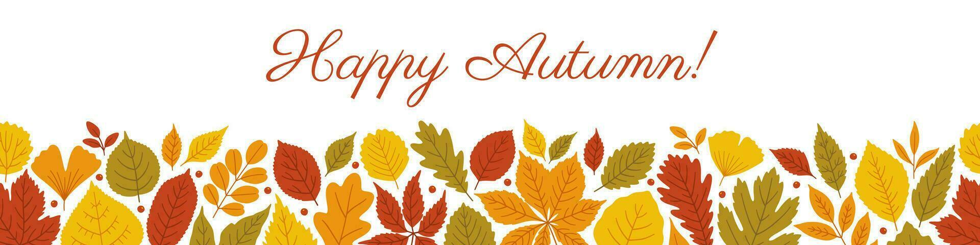 Autumn panoramic banner template with varied leaves. vector