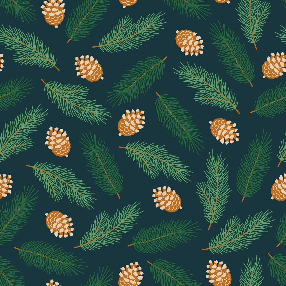 Winter seamless pattern with pinecones and fir branches. Christmas illustration. vector