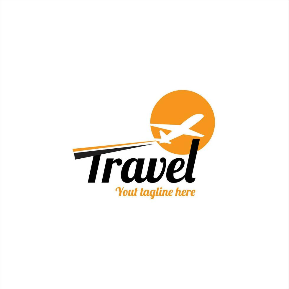 modern travel logo with plane and sun vector