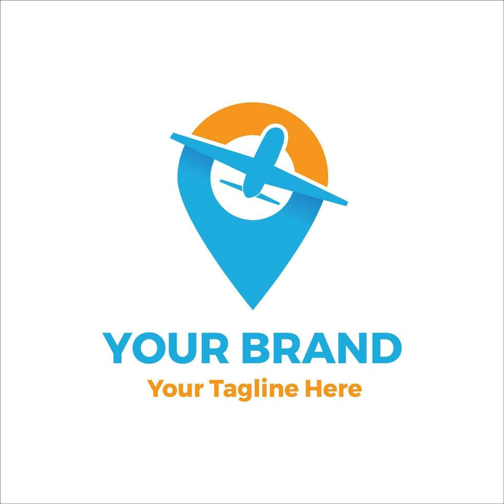 travel tour logo with pin location and plane vector