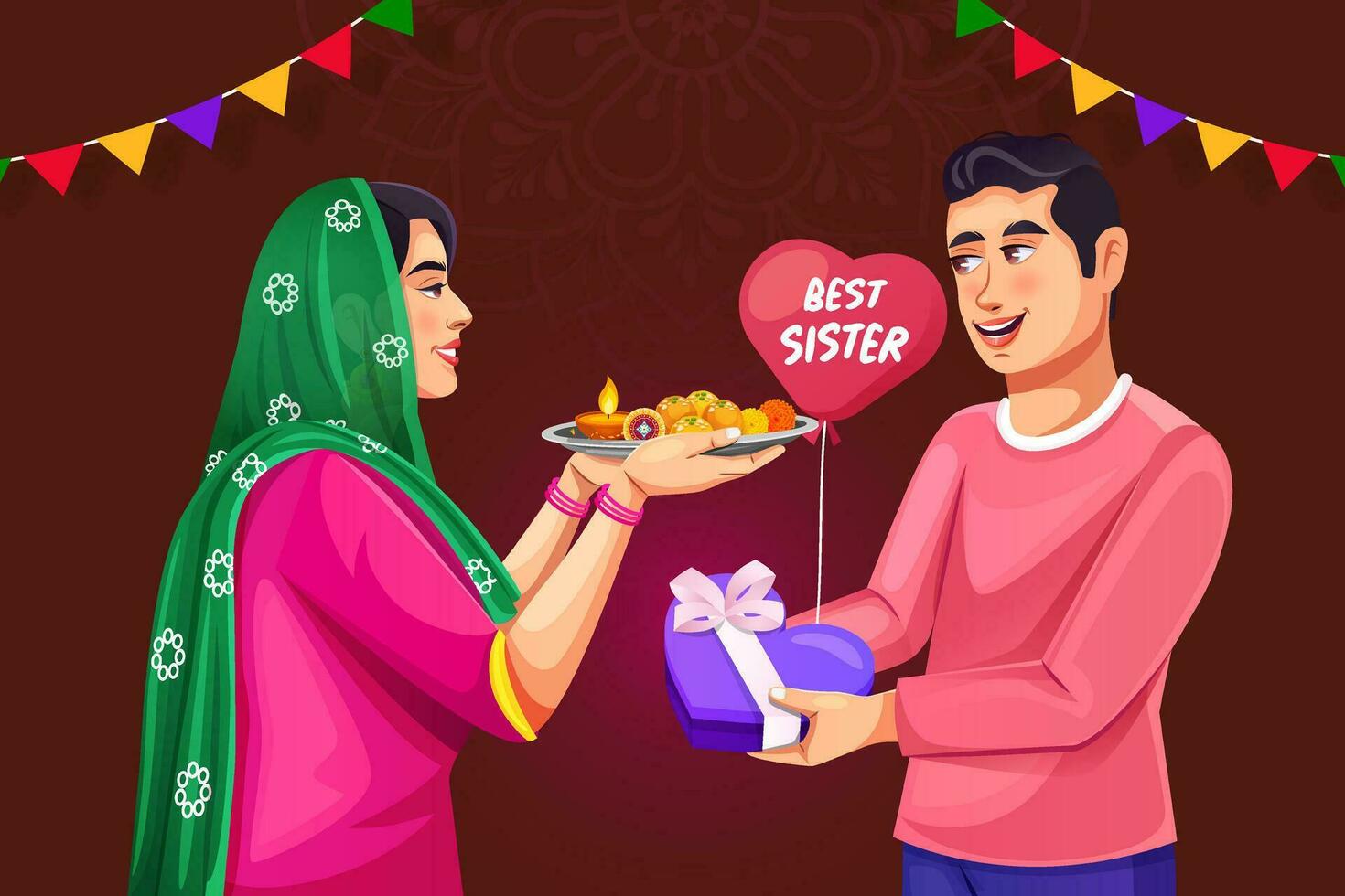 Creative banner design of Happy Indian young brother and sister celebrating Raksha Bandhan festival template. vector