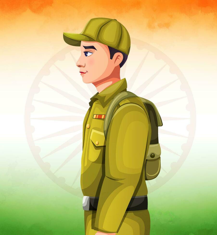 Vector of Confident Indian soldier in uniform standing. Isolated over background