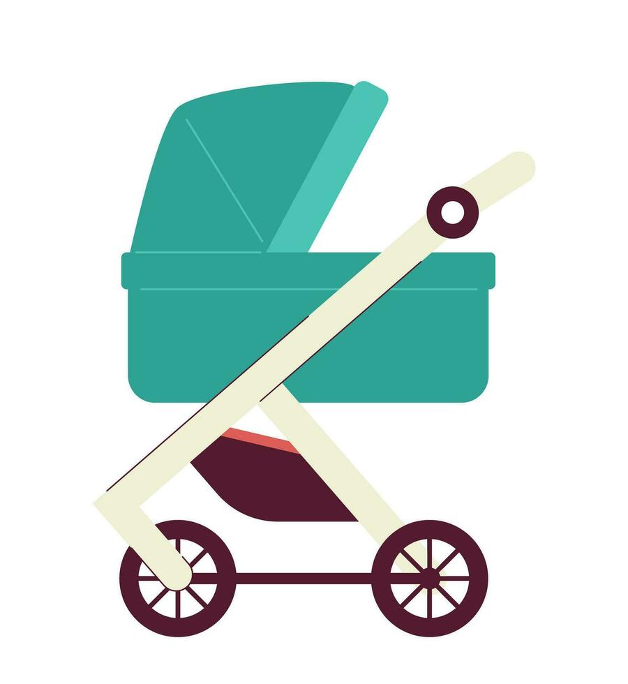 Baby carriage on wheels semi flat colour vector object. Editable cartoon clip art icon on white background. Simple spot illustration for web graphic design