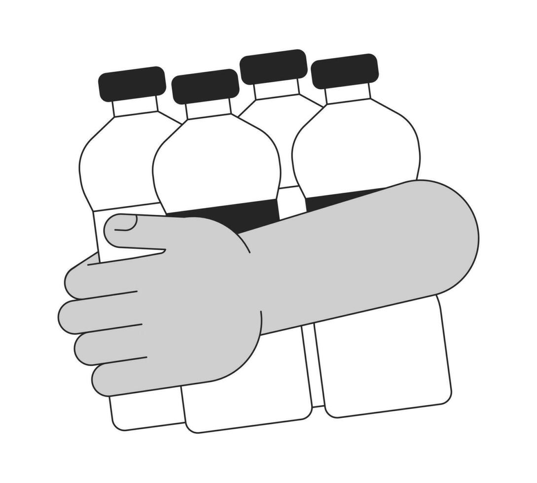 Water donation flat line concept vector spot illustration. Volunteering. Water in bottle 2D cartoon outline hand on white for web UI design. Editable isolated color hero image
