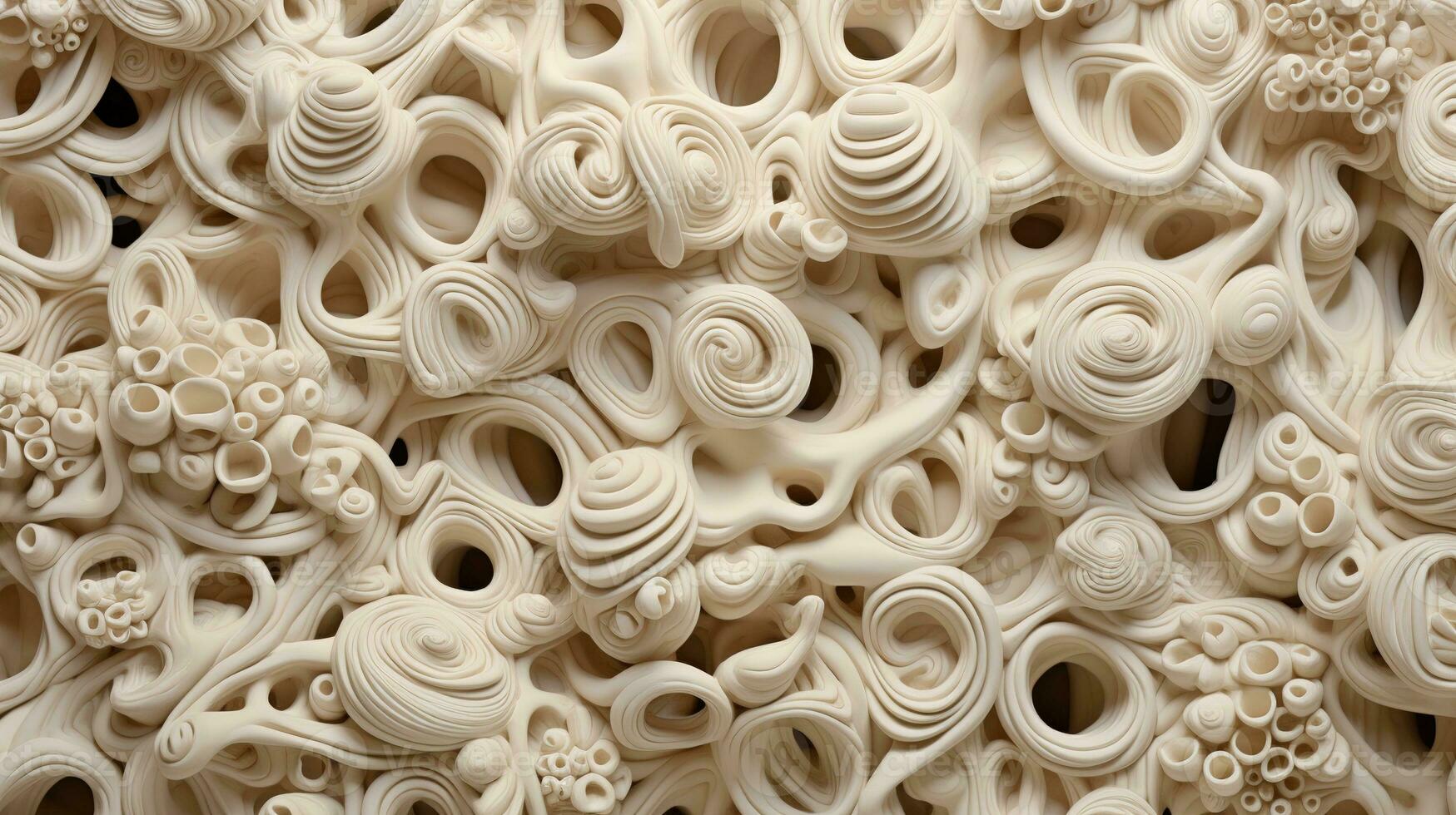 Generative AI, ivory and beige modelling clay, gypsum or ceramic background and texture, curls and flowing forms photo