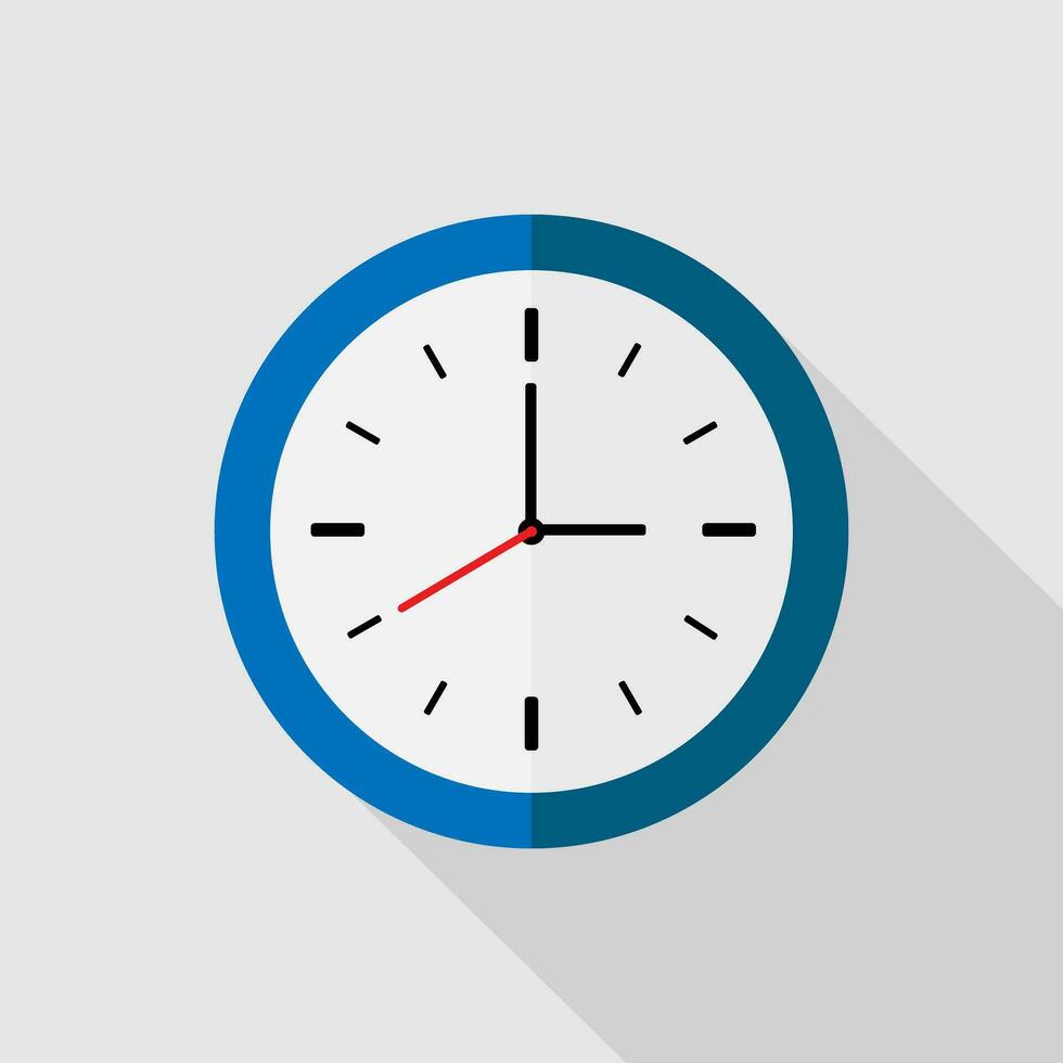 Blue clock in flat style. Vector illustration.