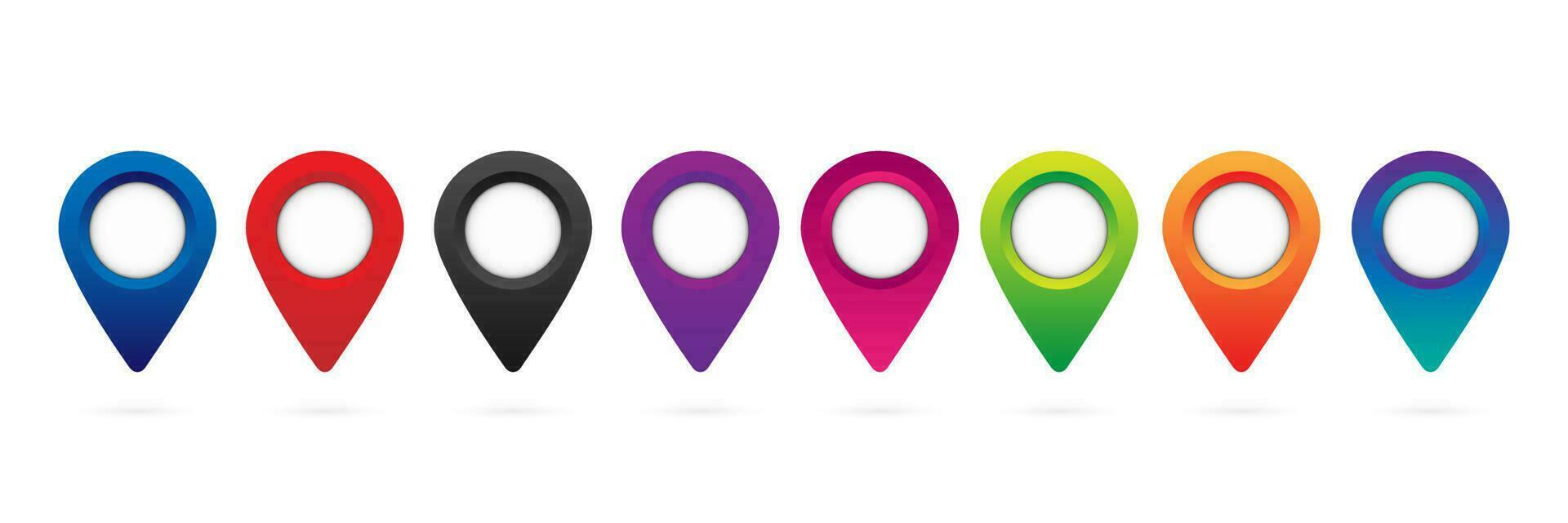 Map pin icons. Different color options map pins. Isolated vector illustration.