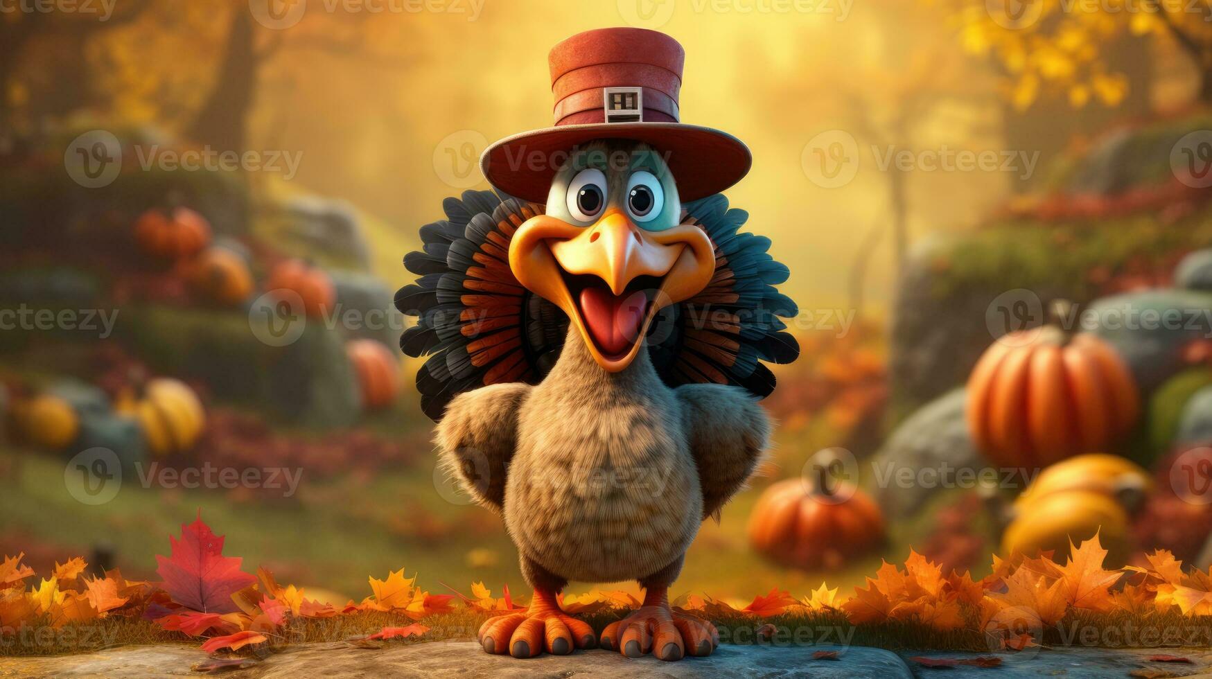 Thanksgiving turkey in funny cartoon style. Happy bird photo