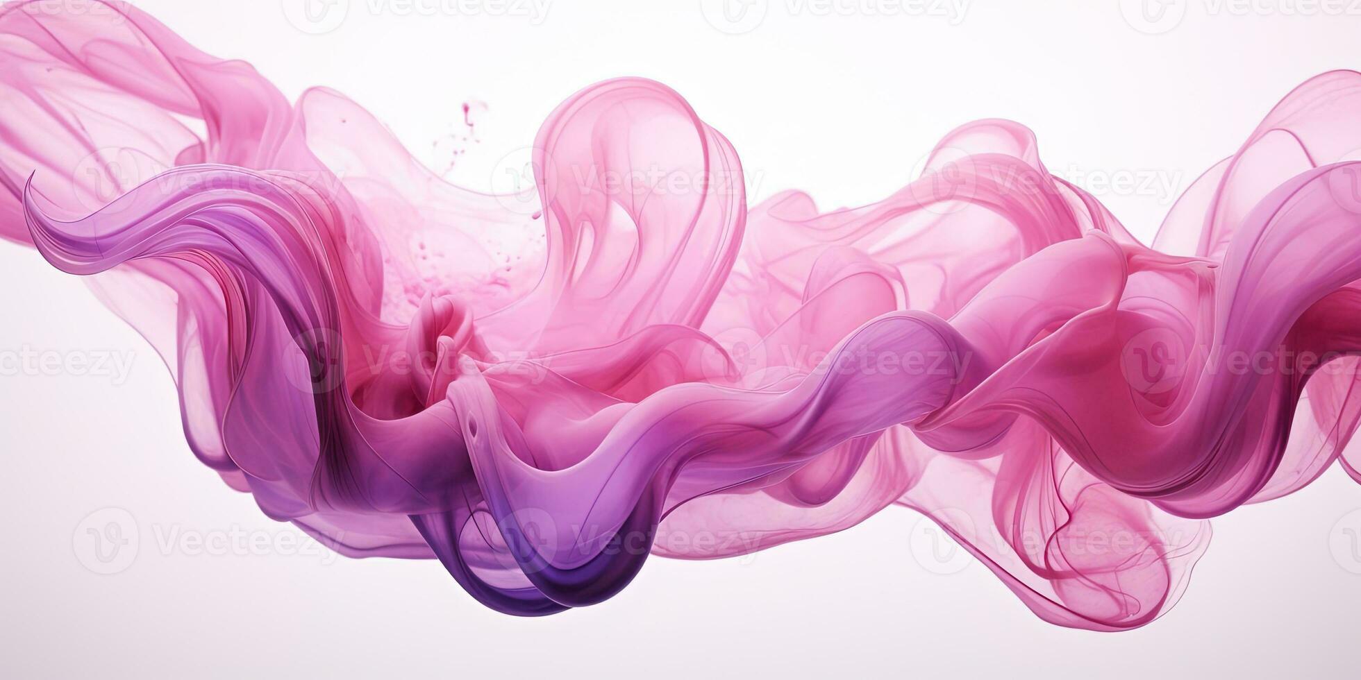 Generative AI, Flowing light pink, viva magenta smoke with splashes. Soft fluid banner, spring female mood, 3D effect, modern macro realistic abstract background illustration, ink in water effect photo