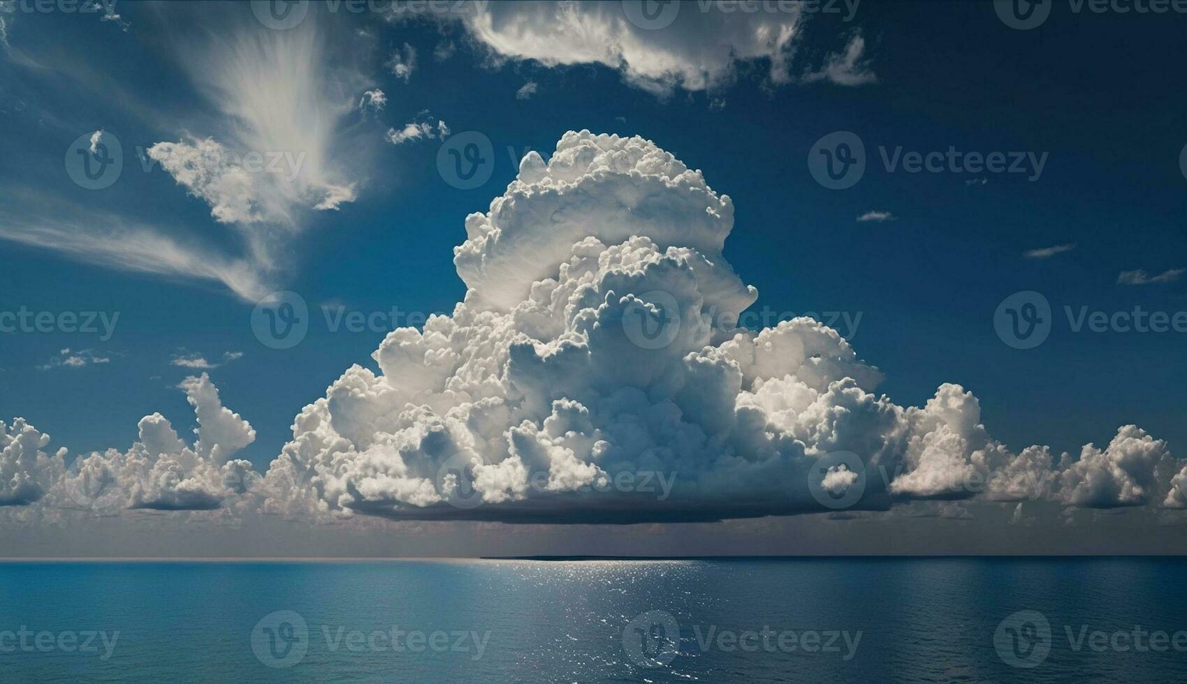 beautiful white clouds on blue sky and sea background wallpaper AI Generated Image photo
